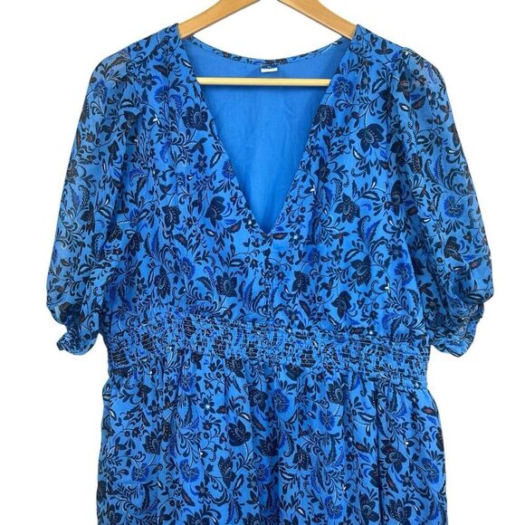 Old Navy Blue Chiffon Midi Tiered Ruffle Midi Dress Size XL Floral - Picture 2 of 16